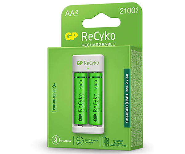 Gp Recyko Pack De Cargador Usb + 2 Pilas Recargables 2100Mah Aa