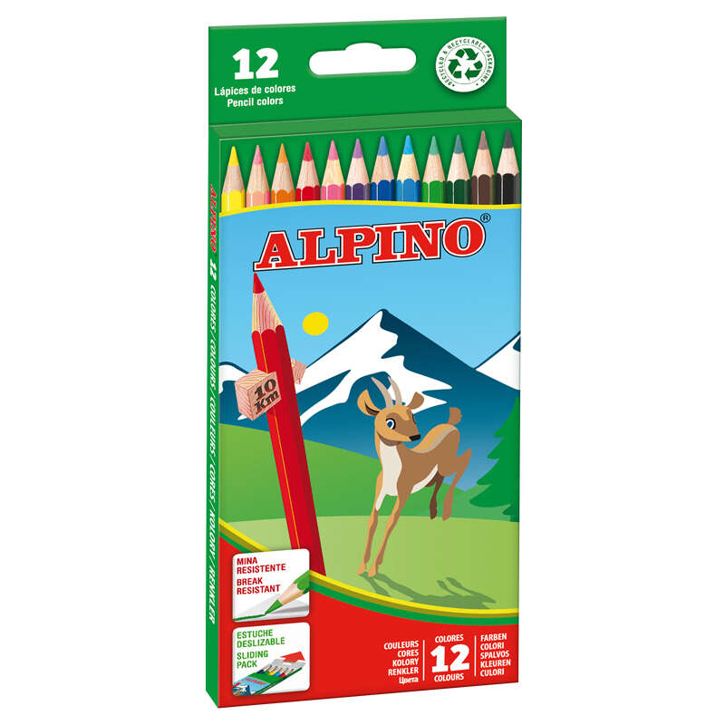 Alpino Pack De 12 Lapices De Colores Hexagonales - Mina De 3Mm - Resistente A La Rotura - Bandeja Extraible - Colores Surtidos