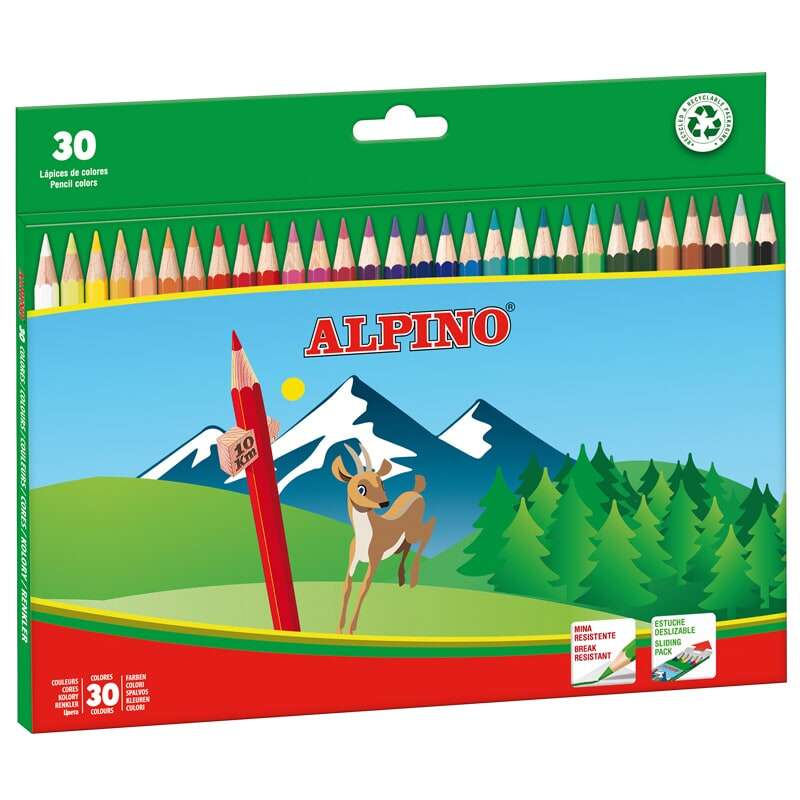 Alpino Pack De 30 Lapices De Colores Creativos - Mina De 3Mm - Resistente A La Rotura - Hexagonal - Bandeja Extraible - Colores Vivos Y Brillantes Surtido