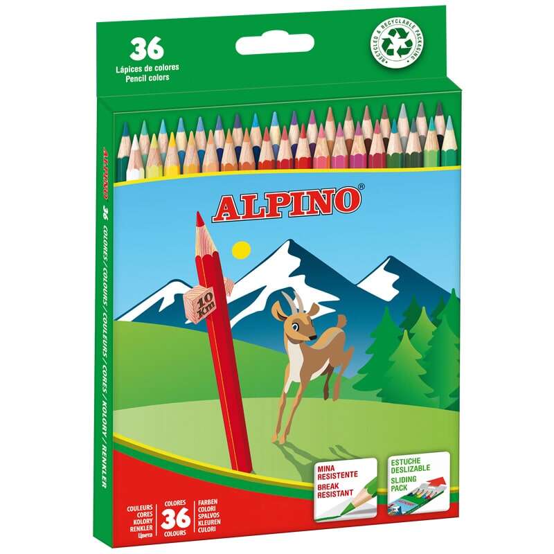 Alpino Pack De 36 Lapices De Colores Creativos - Mina De 3Mm Resistente A La Rotura - Bandeja Extraible - Colores Vivos Y Brillantes Surtido