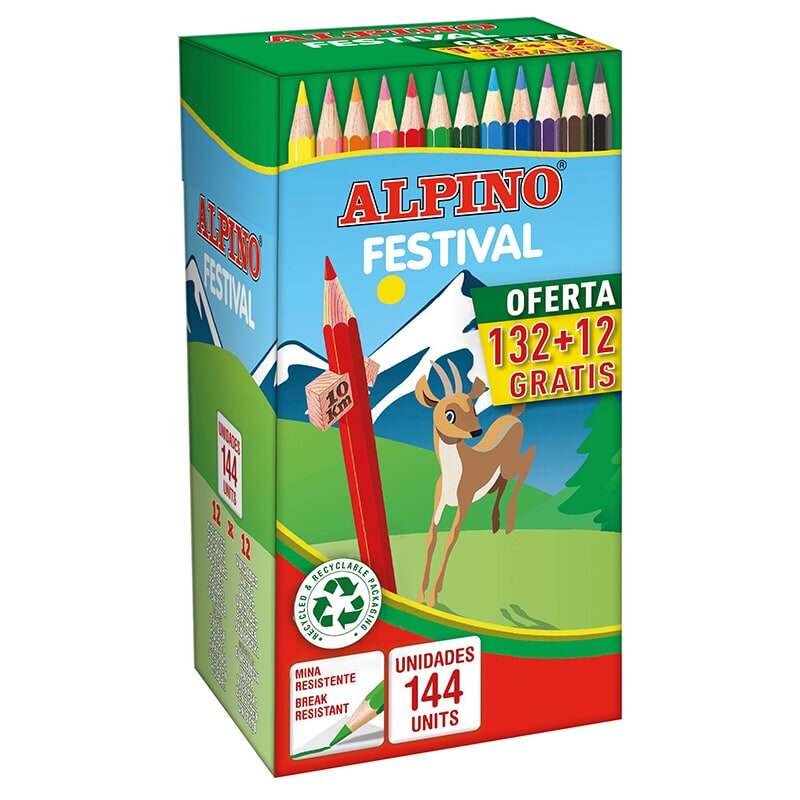 Alpino Festival Economy Pack De 144 Lapices De Colores - Mina De 3Mm - Ideal Para Toda La Clase - Colores Surtidos