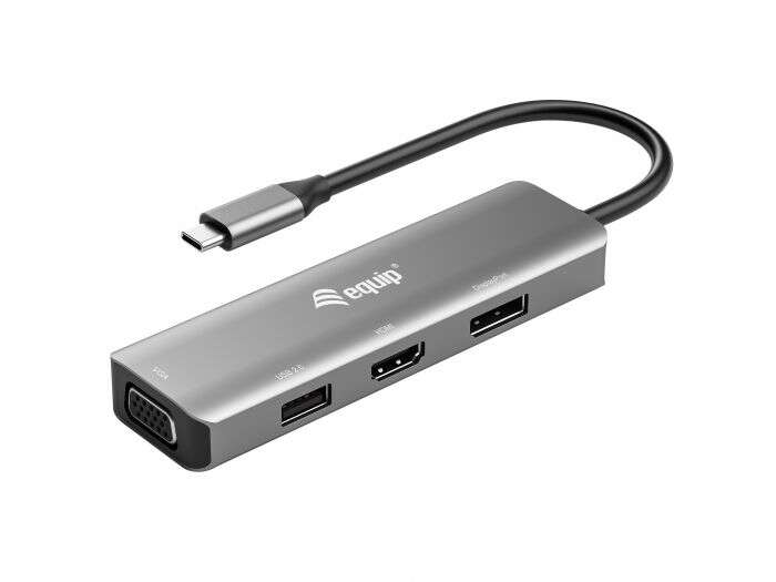 Equip Hub Usb-C Con Usb 2.0, Hdmi, Vga Y Displayport - Carcasa De Aluminio