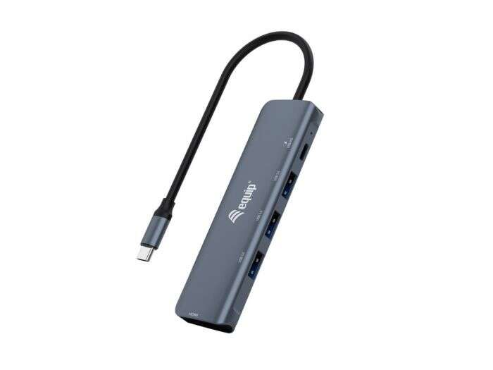 Equip 5 En 1 Multifuncional Hub Usb-C Con 3X Usb 3.0, 1X Hdmi 1X Usb-C Pd - Carcasa De Aluminio