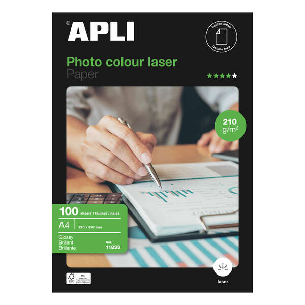 Apli Papel Fotografico Colour Laser A4 210G 100 Hojas