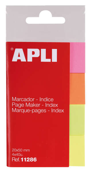 Apli Pack De 160 Indices Adhesivos De Papel 50X20Mm - 40 Hojas Por Color - Facil De Despegar - Organiza Tus Documentos - Colores Amarillo, Rosa, Naranja Y Verde