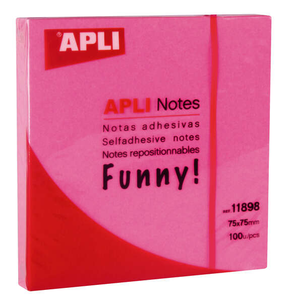 Apli Notas Adhesivas Funny 75X75Mm - Bloc De 100 Hojas - Adhesivo De Calidad - Facil De Despegar - Rosa Fluorescente