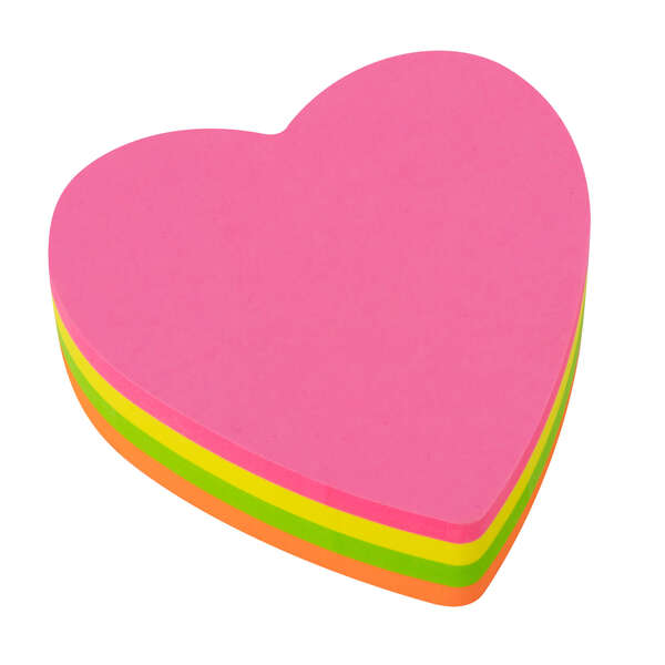 Apli Bloc De 200 Notas Adhesivas Con Forma De Corazon 70X70Mm - 50 Notas Por Color - Colores Fluor