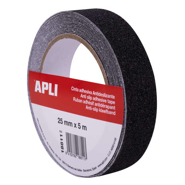 Apli Cinta Antideslizante 25Mm X 5M - Resistente Al Agua Y Al Desgaste - Facil De Cortar Y Aplicar - Negro