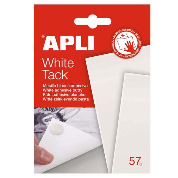 Apli Tack Masilla Blanca 57G - Adhesivo Reutilizable - No Deja Residuos - Facil De Moldear - Blanco