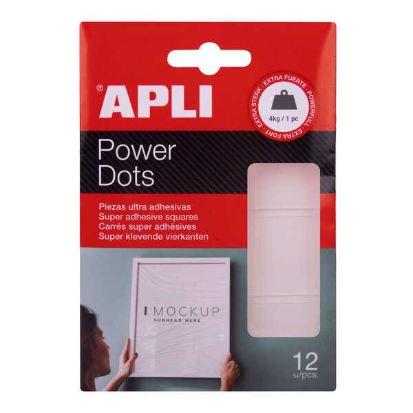 Apli Power Dots - 12 Unidades - Ultra Adhesivas De Doble Cara - Adhesivo Removible - Blanco