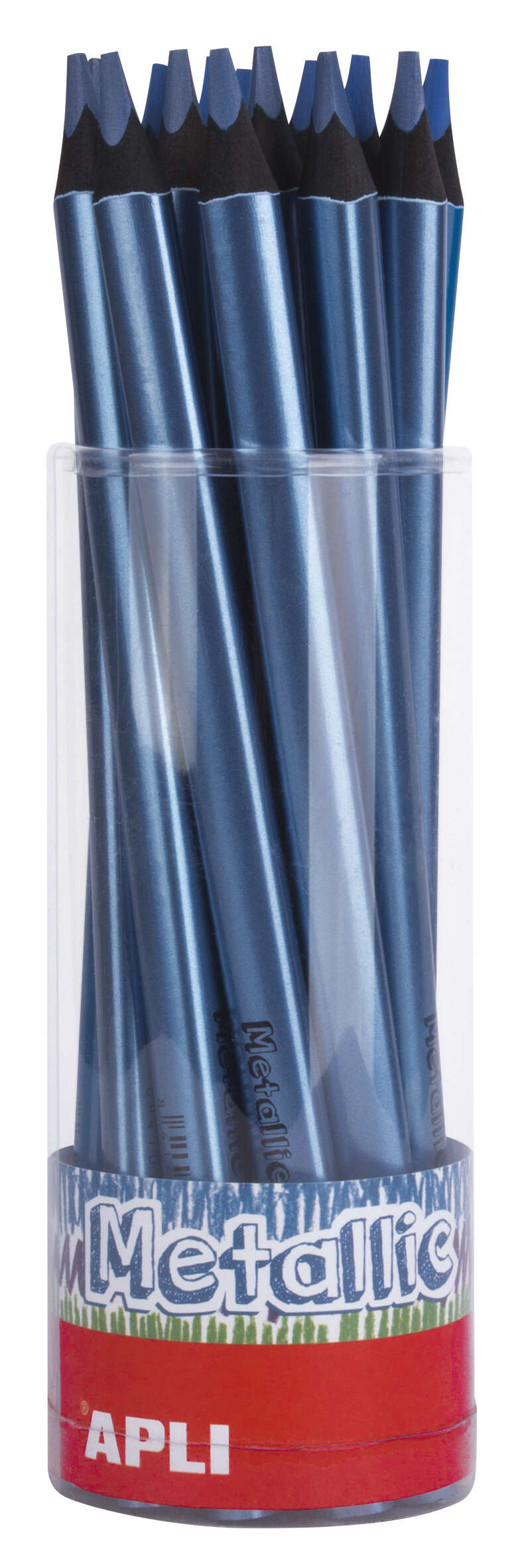 Apli Lapices Jumbo Metallic Azul Metalizado - 5Mm De Grosor Triangular - 18 Unidades Por Pack - Ideal Para Mejor Sujecion Y Mayor Cobertura En Un Solo Trazo - Formato Practico Para Expositor