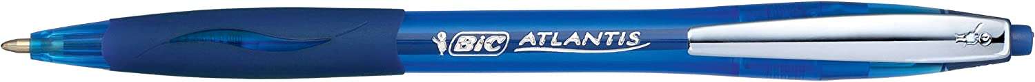 Bic Atlantis Soft Boligrafo Retractil Con Clip Metalico - Punta De 1Mm - Cuerpo Transparente Con Grip - Color Azul