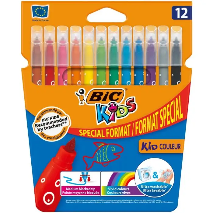 Bic Kids Couleur Pack De 12 Rotuladores - Punta Mediana - Lavable - Colores Surtidos