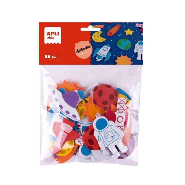 Apli Kids Bolsa De 56 Formas De Goma Eva Adhesivas Tematica Espacio - 14 Diseños Diferentes - Medidas De 3 A 6Cm - Colores Surtidos