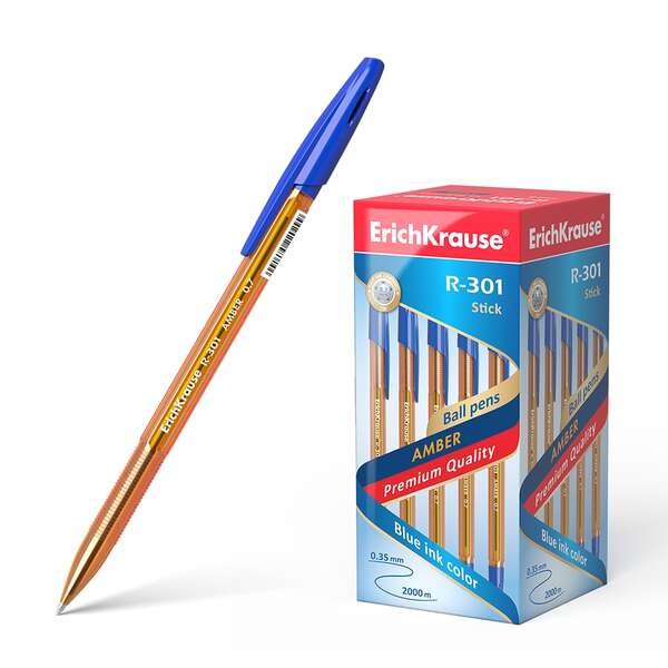 Erichkrause Boligrafo R-301 Amber Stick 0.7 - Cuerpo Hexagonal Translucido - Punta De 0.7Mm - Tinta De Secado Rapido - Color Azul
