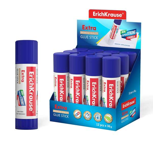 Erichkrause Pegamento En Barra Extra 36Gr - Formula Super Fuerte - Consumo Economico - Adhesion Rapida Y Fiable - Facil De Lavar Con Agua - No Toxico - Color Blanco