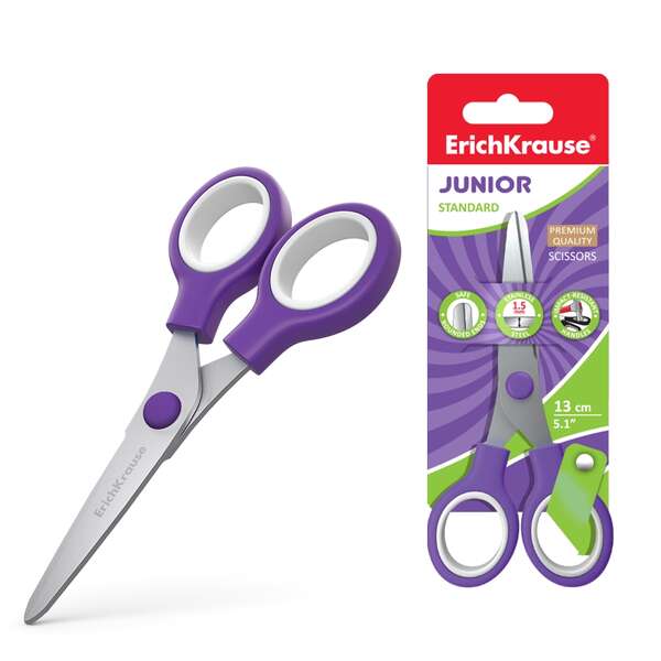Erichkrause Standard Junior Tijeras De Acero Inoxidable 13Cm - Extremos Redondeados - Resistente A La Corrosion - Mangos De Plastico Resistente - Colores Aleatorios