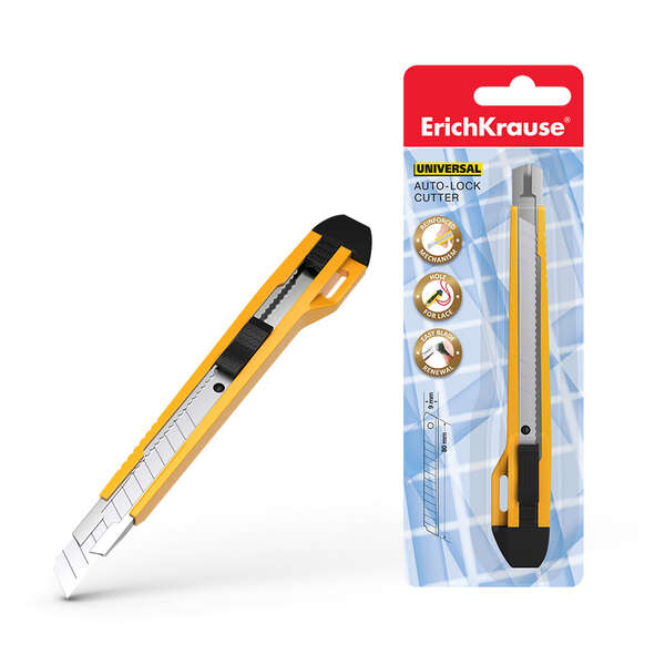 Erichkrause Cuter Con Fijador Automatico Universal - Sistema De Retencion De Cuchilla Autobloqueo - Partidor Incorporado - Cuchilla Segmentada De Acero Resistente Al Desgaste - Color Negro