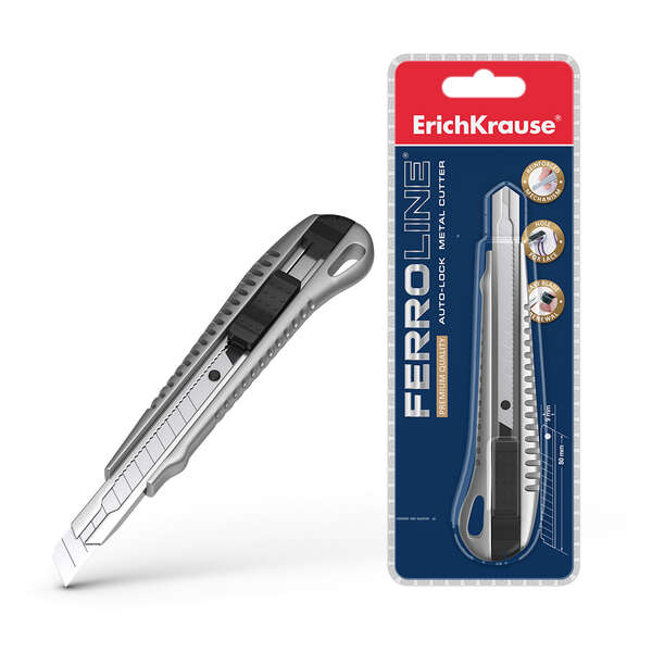 Erichkrause Cuter Metalico Con Fijador Automatico - Sistema De Retencion De Cuchilla Autobloqueo - Partidor Incorporado - Color Negro