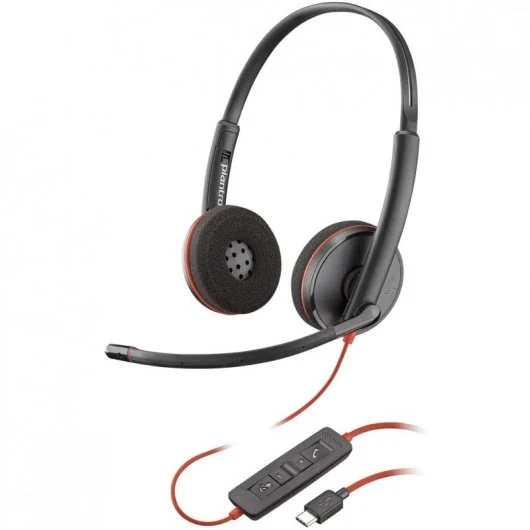 Plantronics/Poly  Blackwire C3220 Usb-C Auriculares Con Microfono - Almohadillas Acolchadas - Controles En Cable - Color Negro