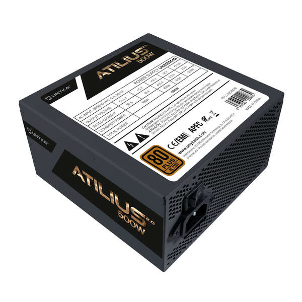 Unykach Atilius 2.0 Black 500W 80 Plus Bronze Fuente De Alimentacion 500W Atx 2.3 - Apfc - Ventilador 120Mm