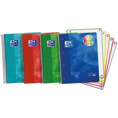 Oxford Europeanbook 5 Lagoon Cuaderno Espiral Formato A4+ Cuadriculado 5X5Mm - 120 Hojas - Tapa De Plastico - 5 Bandas De Color - Colores Surtidos