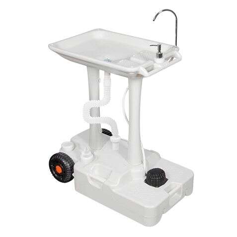 Muvip Carrito De Lavabo Portatil - Capacidad 30 Litros - Diseño De Montaje Rapido - Incorpora Colgador Para Toalla - Color Blanco