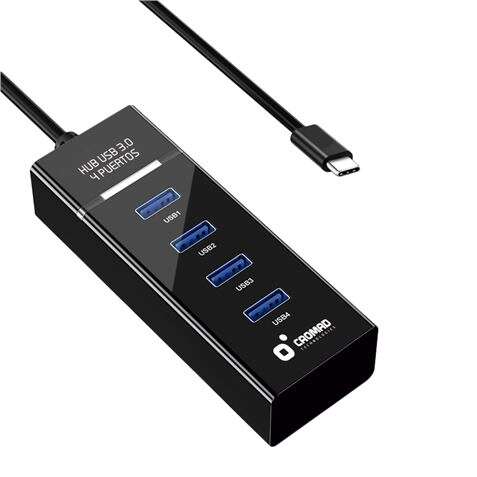 Cromad Cable Usb Tipo C - Longitud 30Cm - Velocidad De Transferencia 5Gbps - 4 Puertos Usb 3.0 - No Requiere Instalacion - Compatible Con Todos Los Sistemas Operativos - Color Negro