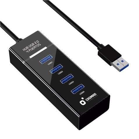 Cromad Cable Usb 2.0 - Longitud 30Cm - Indicador Led - Velocidad De Transferencia 480 Mbps - 4 Puertos - Sin Instalacion - Compatible Con Todos Los Sistemas Operativos - Color Negro