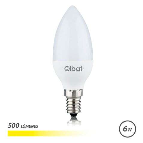 Elbat Bombilla Led - Potencia 6W - Lumenes 500 - Tipo De Luz 3000K Luz Calida - Casquillo E14 - Angulo 180º - Dimensiones 37X100Mm - 30.000 Horas De Vida - 15.000 Encendidos - Color Blanco