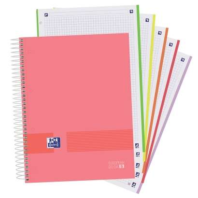 Oxford Europeanbook 5 Oxford & You Pack De 5 Cuadernos Espiral Formato A4+ Cuadriculado 5X5 - 120 Hojas Microperforadas Con 4 Taladros - Tapa Extradura Acabado Mate - 5 Bandas De Color - Colores Claros Surtidos