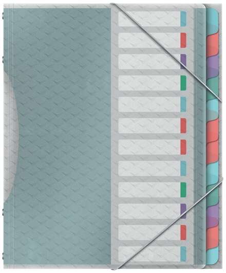 Esselte Colour'breeze Clasificador Con 12 Pestañas Multicolor - Para Formato A4 - 3 Solapas En La Contraportada - Polpropileno En Relieve - Cierre Con Goma Elastica - Color Translucido