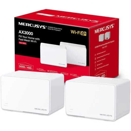 Mercusys H80X Sistema Wi-Fi 6 Mesh Ax3000 Doble Banda - 2 Unidades Halo - Cobertura Hasta 650 M² - 3 Puertos Gigabit Por Unidad Halo - Color Blanco