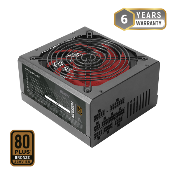 Mars Gaming Mpb850M Fuente De Alimentacion 850W Atx - Certificacion 80 Plus Bronze 230V Eu - Silencioso Con Ai-Rpm Y Ventilador 140Mm - Cables Modulares Optimizados - Empaquetado De Alta Proteccion Epe - Color Negro