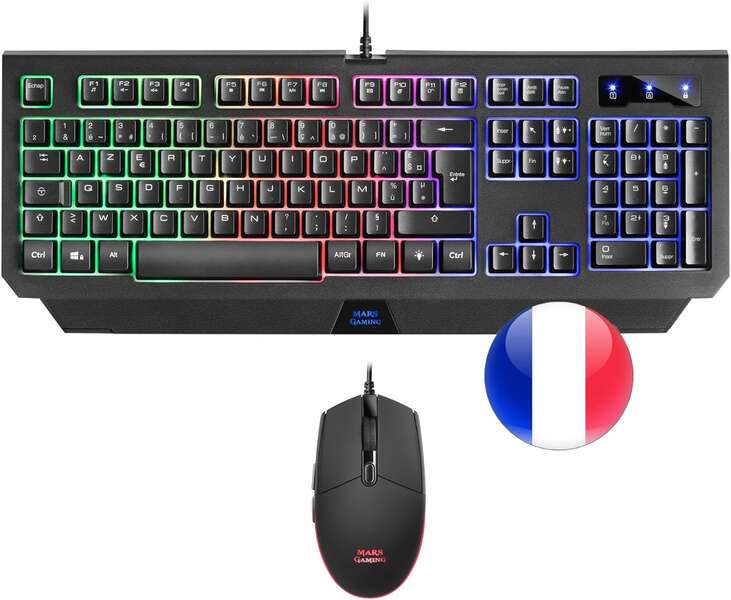 Mars Gaming Combo Gaming Mcp100 - Teclado H-Mechanical Red Y Raton 3200 Dpi - Diseño Rgb Profesional - Durabilidad Y Precision - Control Y Velocidad - Tecnologia H-Mechanical Red- Superficie Antideslizante - Frances - Color Negro