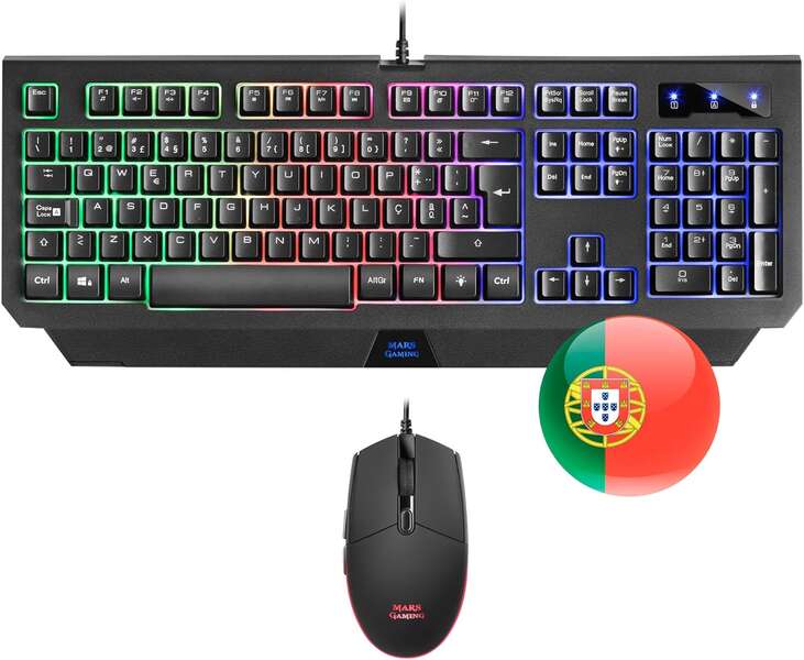 Mars Gaming Combo Gaming Mcp100 - Teclado H-Mechanical Red Y Raton 3200 Dpi - Diseño Rgb Profesional - Durabilidad Y Precision - Control Y Velocidad - Tecnologia H-Mechanical Red - Prestaciones Gaming Avanzadas - Portugues - Color Negro