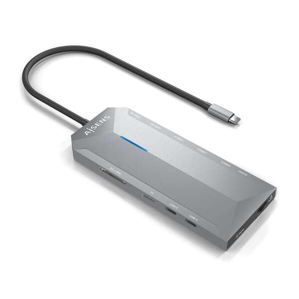 Aisens Usb-C Dock 12 En 1 - Usb-C A 2Xhdmi - 1Xrj45 - 3Xusb-A - 2Xusb-C - 1Xusb-C Pd - 1Xaudio - 1Xsd - 1Xmicro Sd - 15Cm - Color Gris