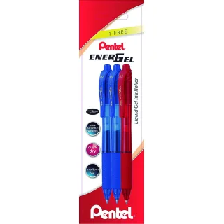 Pentel Energel X Pack De 3 Boligrafos De Bola Retractiles Tinta Gel - Punta 0.7Mm - Trazo 0.35Mm - Recargable - Grip De Agarre - 50% De Materiales Reciclados - Color 2X Azul Y 1X Rojo