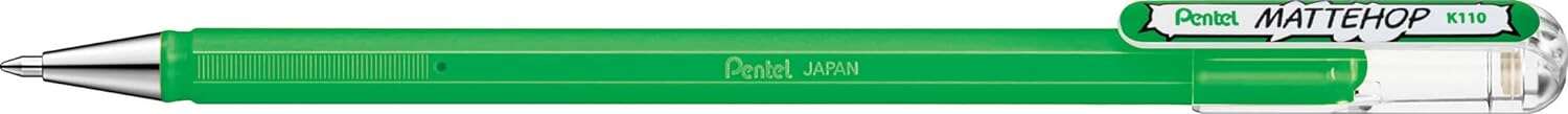Pentel Mattehop Boligrafo De Bola - Punta 1Mm - Trazo 0.5Mm - Tinta De Gel Opaca - Fabricado Con 55% De Materiales Reciclados - Color Verde