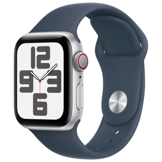 Apple Watch Se 2ª Gen. 2023 Reloj Smartwatch Gps+Cellular Pantalla Retina Oled Ltpo Hasta 1.000 Nits - Wifi, Bluetooth 5.0 - Resistencia Al Agua 100M - Color Plata Con Correa Deportiva Azul Tempestad