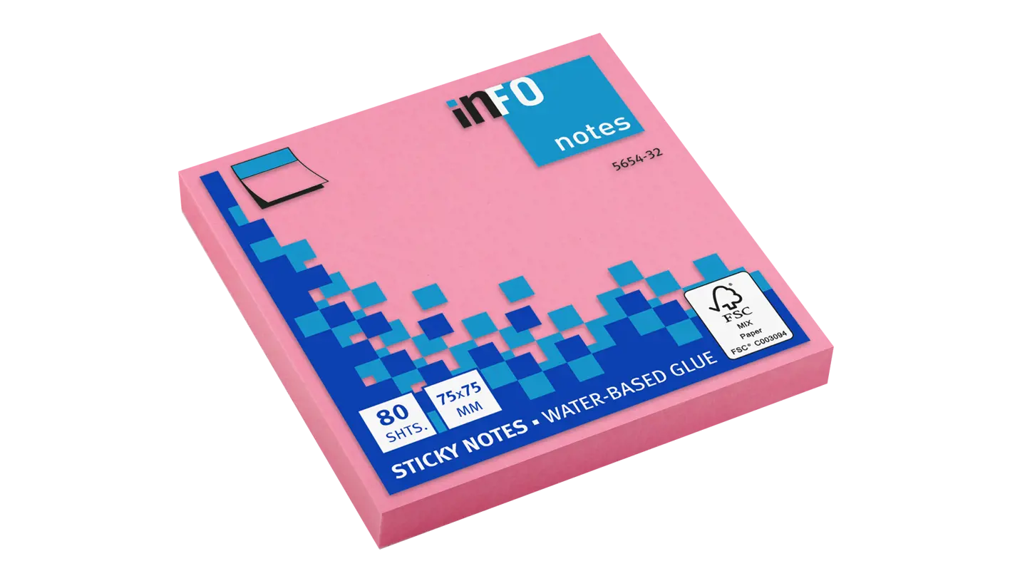 Global Notes Info Brillant Bloc De 80 Notas Adhesivas 75 X 75Mm - Certificacion Fsc™ - Color Rosa