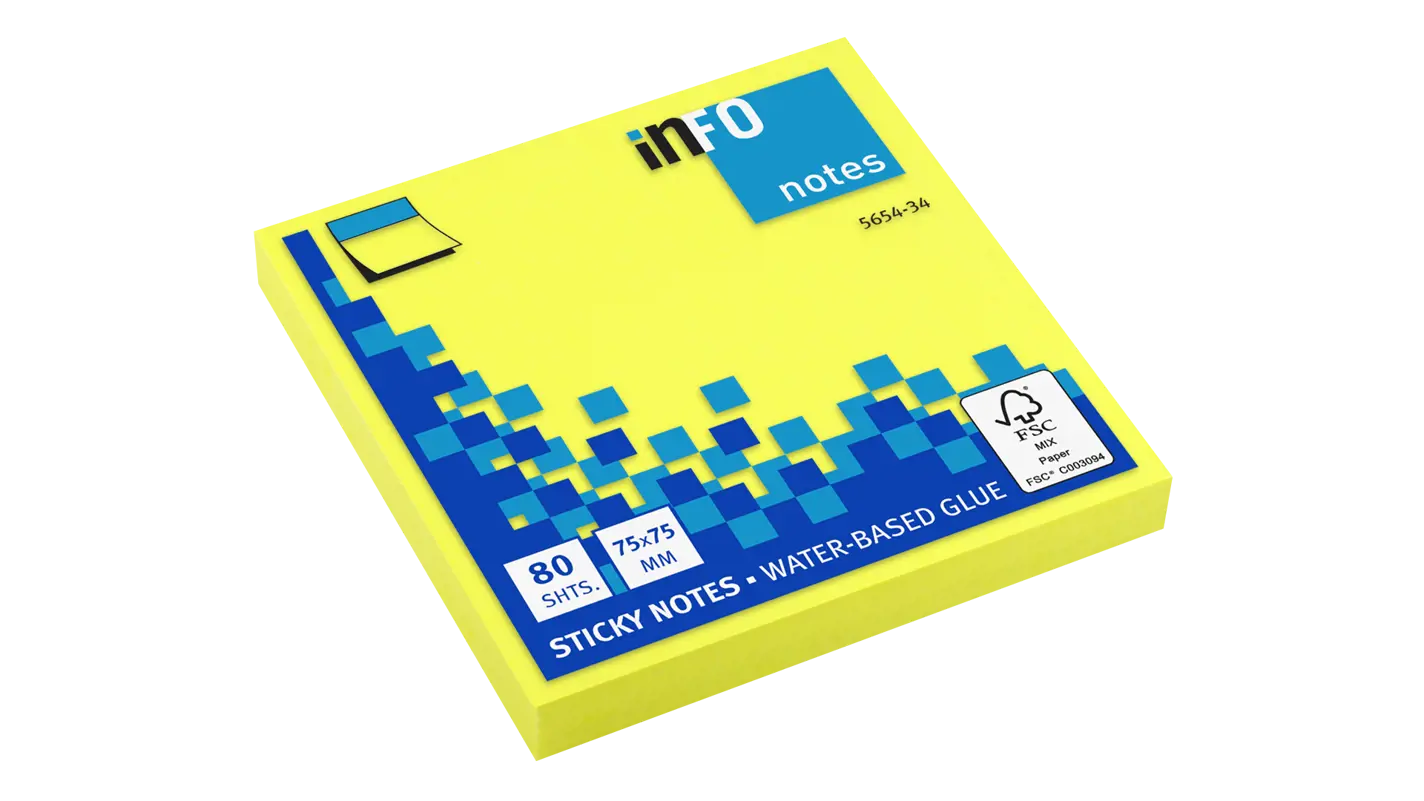 Global Notes Info Brillant Bloc De 80 Notas Adhesivas 75 X 75Mm - Certificacion Fsc™ - Color Amarillo