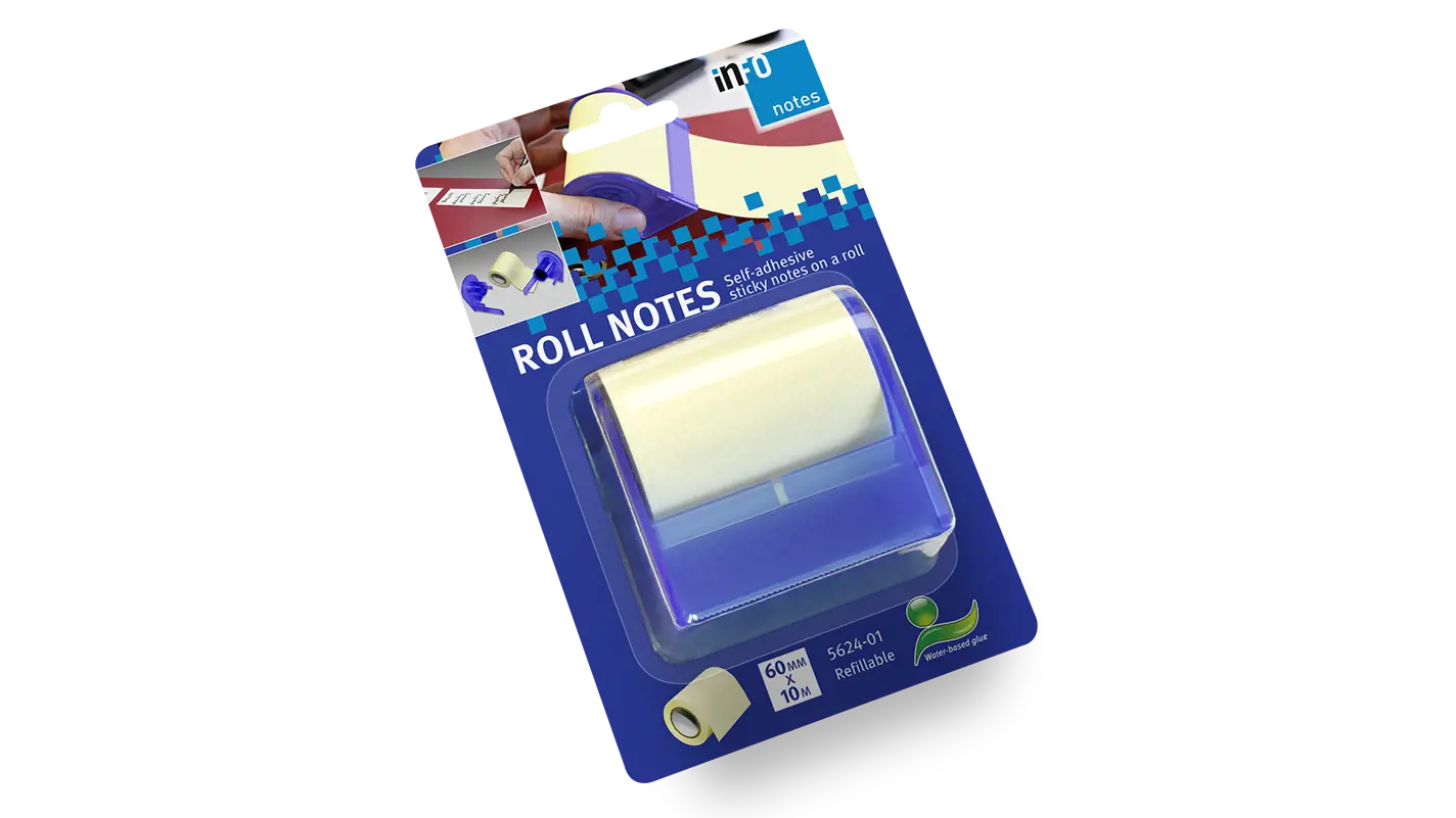 Global Notes Info Roll Rollo De 10 Metros De Notas Adhesivas 60Mm + Dispensador Azul - Color Notas Amarillo