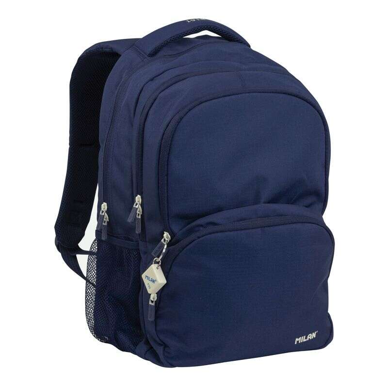 Milan Serie 1918 Mochila Escolar 25L - 3 Bolsillos Delanteros + 2 Bolsillos Laterales - Asas Regulables Y Acolchadas - Tamaño 46,5X30X17Cm - Color Azul Oscuro