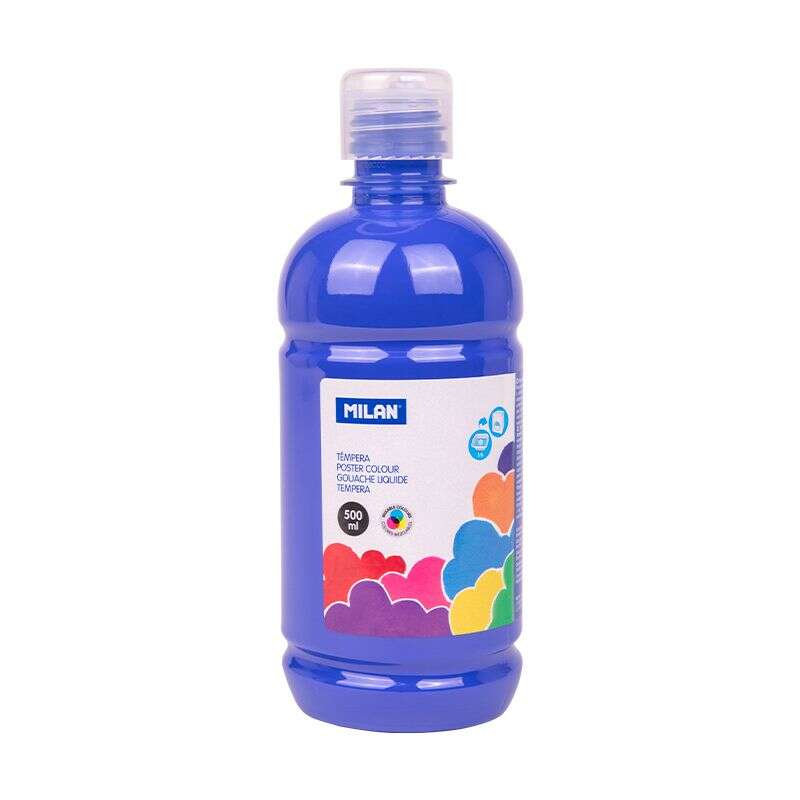 Milan Botella De Tempera 500Ml - Tapon Dosificador - Secado Rapido - Mezclable - Color Azul Marino
