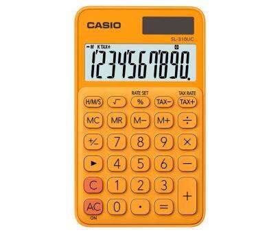 Casio Sl-310Uc Calculadora De Bolsillo - Calculo De Impuestos - Pantalla Lcd De 10 Digitos - Solar Y Pilas - Color Naranja