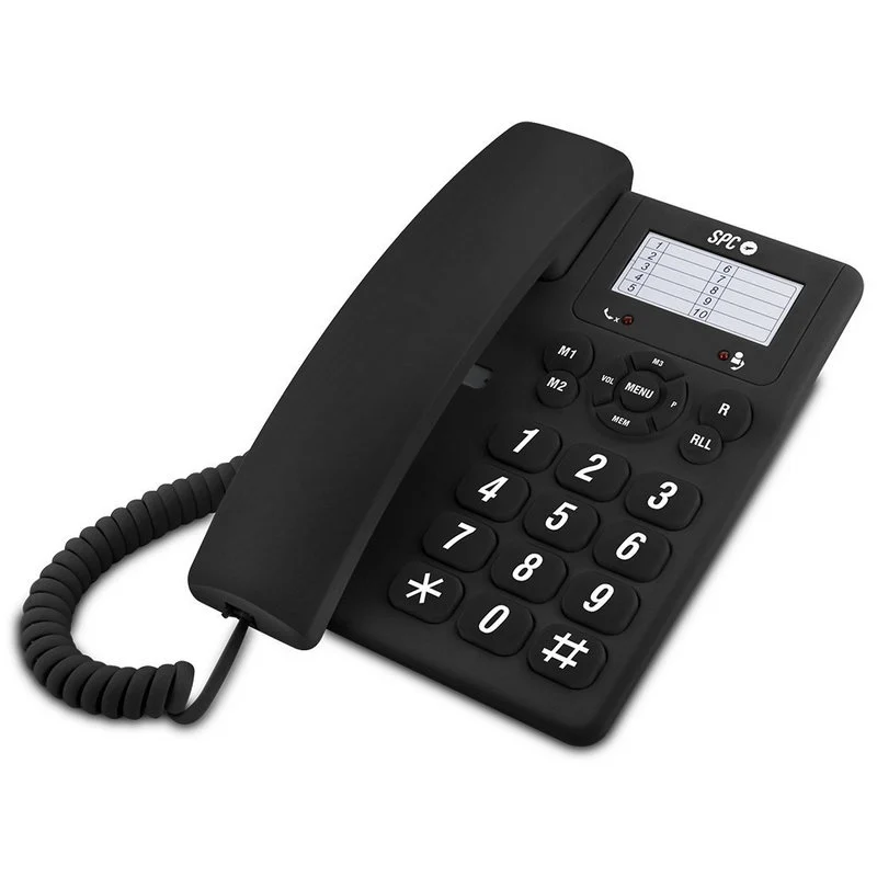 Spc Original Telefono Fijo Teclas Extragrandes - Diferentes Niveles De Timbre - 3 Memorias Directas - Para Mesa Y Pared - Color Negro