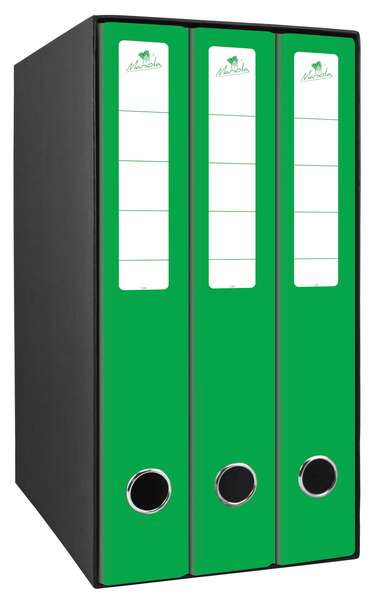 Mariola Box Modulo De 3 Archivadores Con Rado 2 Anillas 40Mm - Tamaño 35X26X17Cm - Carton Forrado - Color Verde