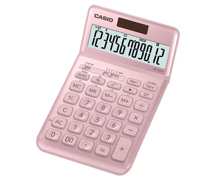 Casio Jw-200Sc Calculadora De Sobremesa 12 Digitos Inclinacion Ajustable - Simbolos De Comando De Funcion - Memoria Total General E Independiente - Alimentacion Solar Y Pilas - Color Rosa