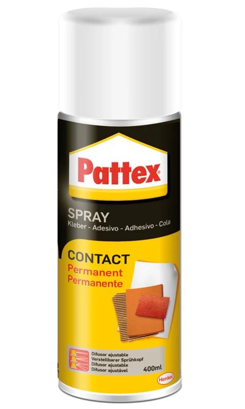 Pattex Contact Spray Cola De Contacto En Spray 400 Ml - Pega Con Maxima Resistencia - Para Una Amplia Variedad De Materiales - Ideal Para Madera, Papel, Carton Y Metales